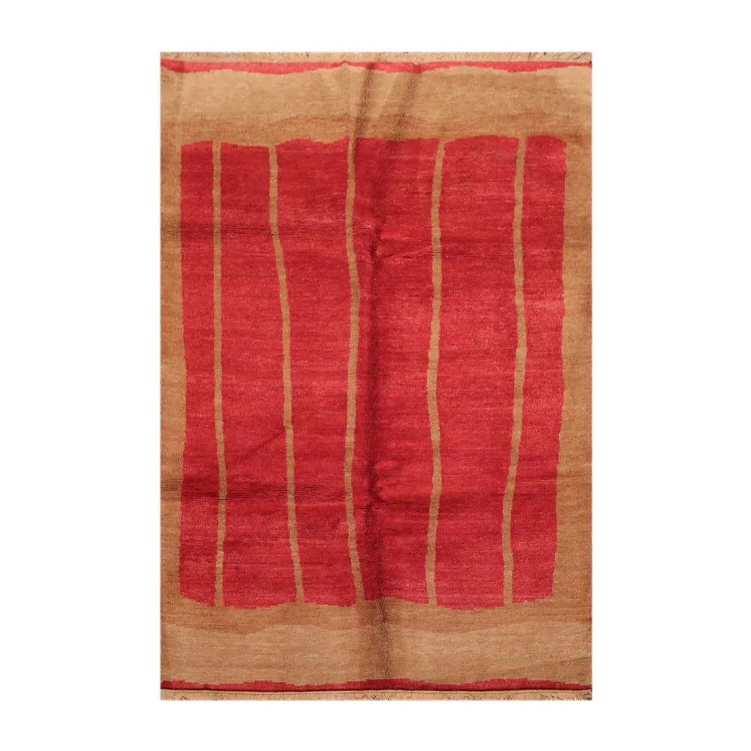 6' x 9' Hand Knotted Tea Wash Hand Carded Wool Tibetan Oriental Area Rug Red-0