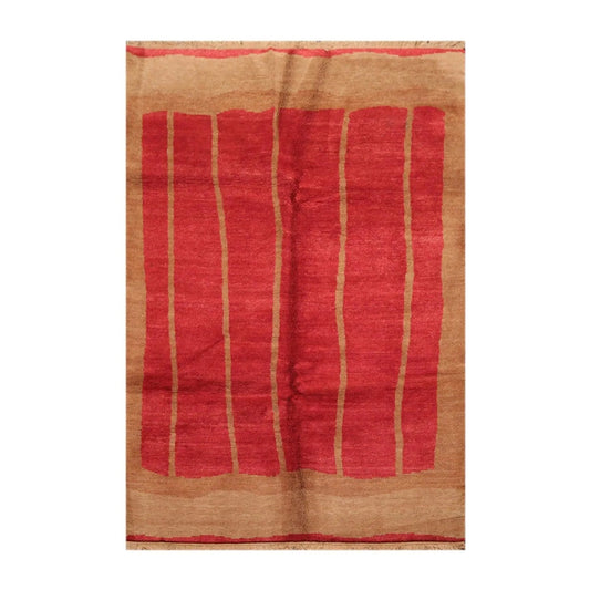 6' x 9' Hand Knotted Tea Wash Hand Carded Wool Tibetan Oriental Area Rug Red-0