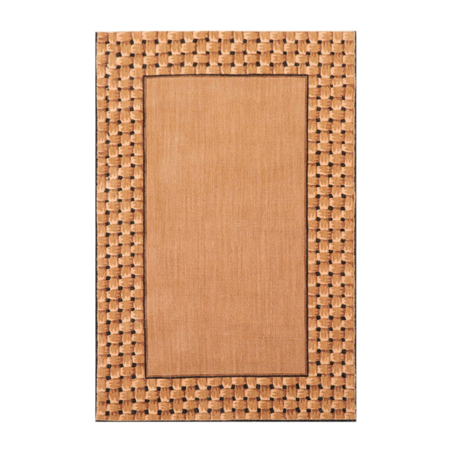 3'6" x 5'6" Basketweave 100% wool Contemporary Oriental Area rug Tan-0