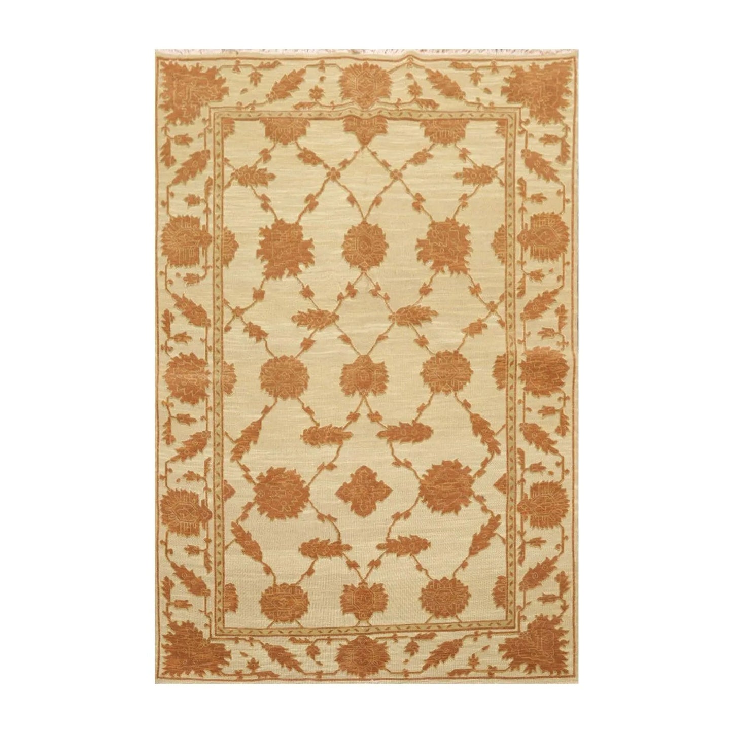 6' x 9' Hand Knotted Wool & Silk High Low Pile Area Rug Beige-0