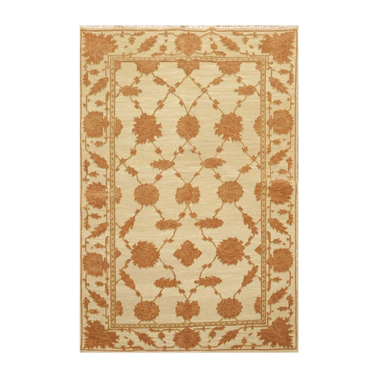 6' x 9' Hand Knotted Wool & Silk High Low Pile Area Rug Beige-0