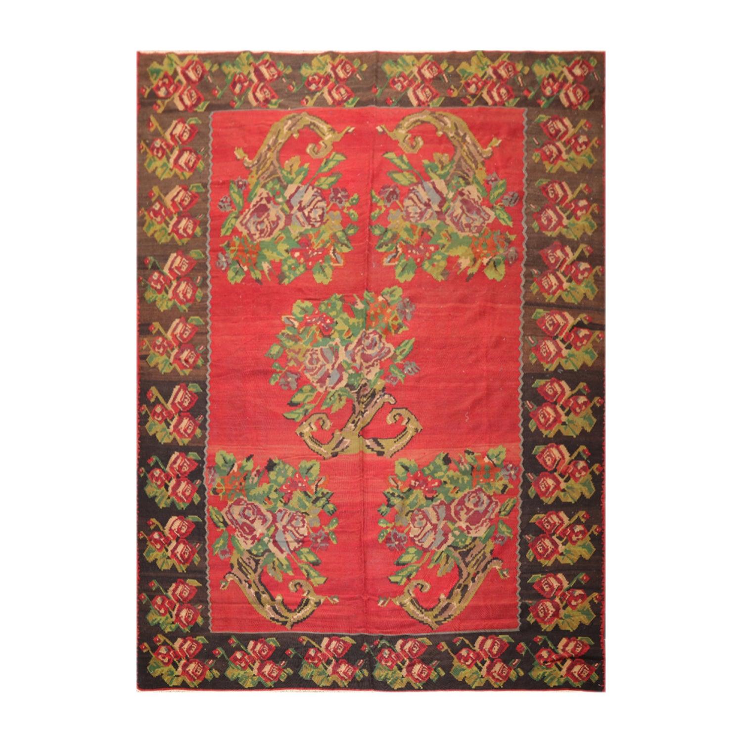 8'4" x 11' Hand Woven Wool Antique Turkish Kilim Flatweave Area Rug Red-0