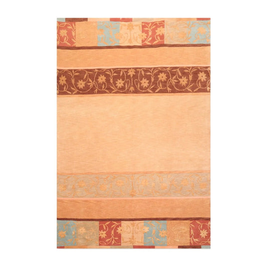 6' x 9' Hand Knotted Superfine Wool & Silk Tibetan Modern Area Rug Tan-0