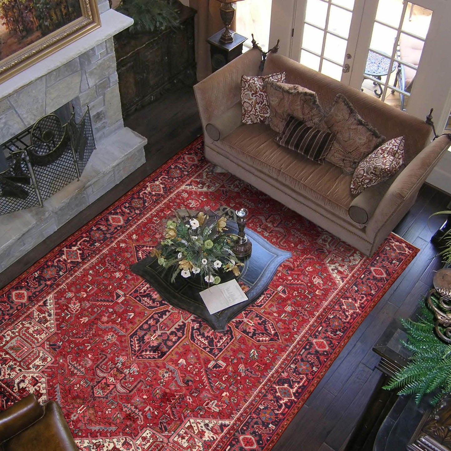 9'1" x 13'2" Masterpiece Hand Knotted Wool Authentic Herizz Oriental Area Rug Red with Orange Undertones-0