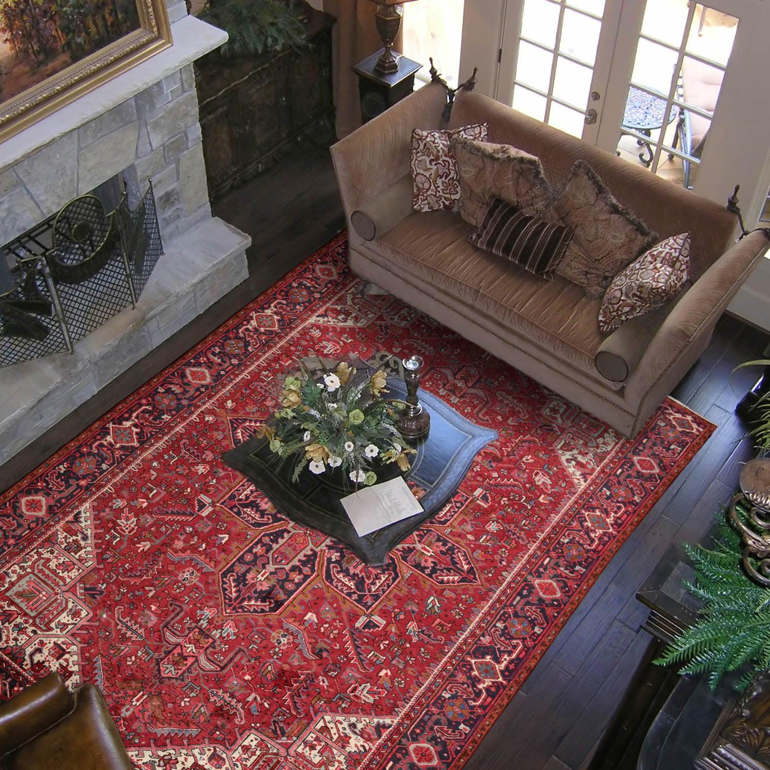 9'1" x 13'2" Masterpiece Hand Knotted Wool Authentic Herizz Oriental Area Rug Red with Orange Undertones-0