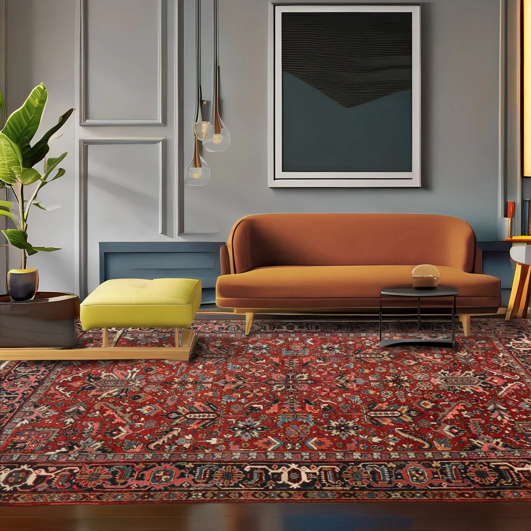 7'6"x 10'3" Hand knotted Antique Traditional Wool Oriental Area Rug Orangy Red-1