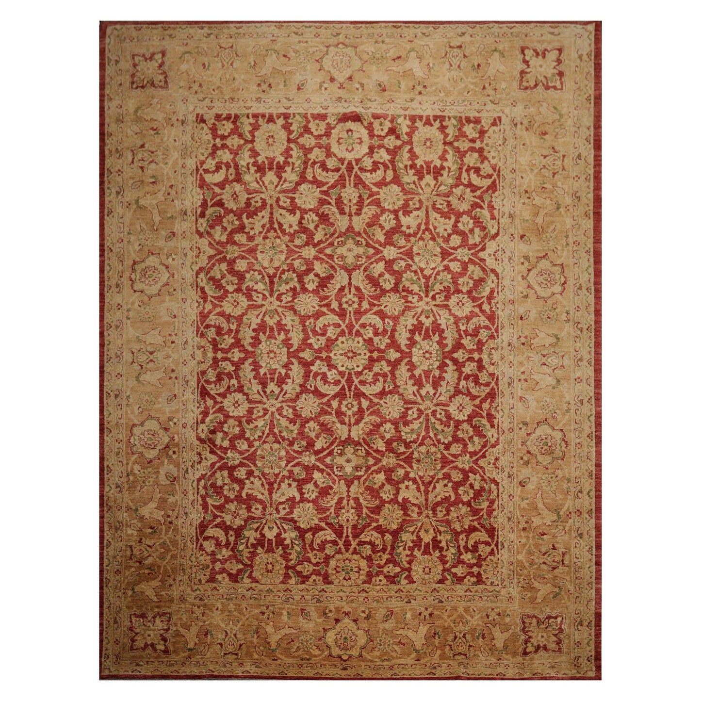 9'2" x 12' Hand Knotted Peshawar Stone wash Vegetable dyes Area Rug Rusty Red-0