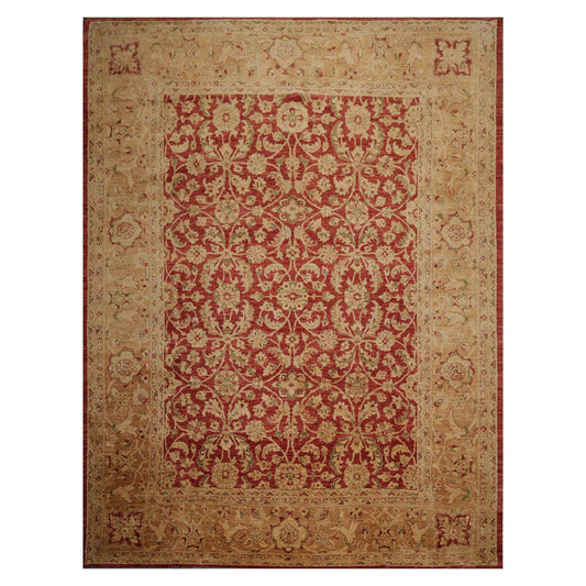 9'2" x 12' Hand Knotted Peshawar Stone wash Vegetable dyes Area Rug Rusty Red-0