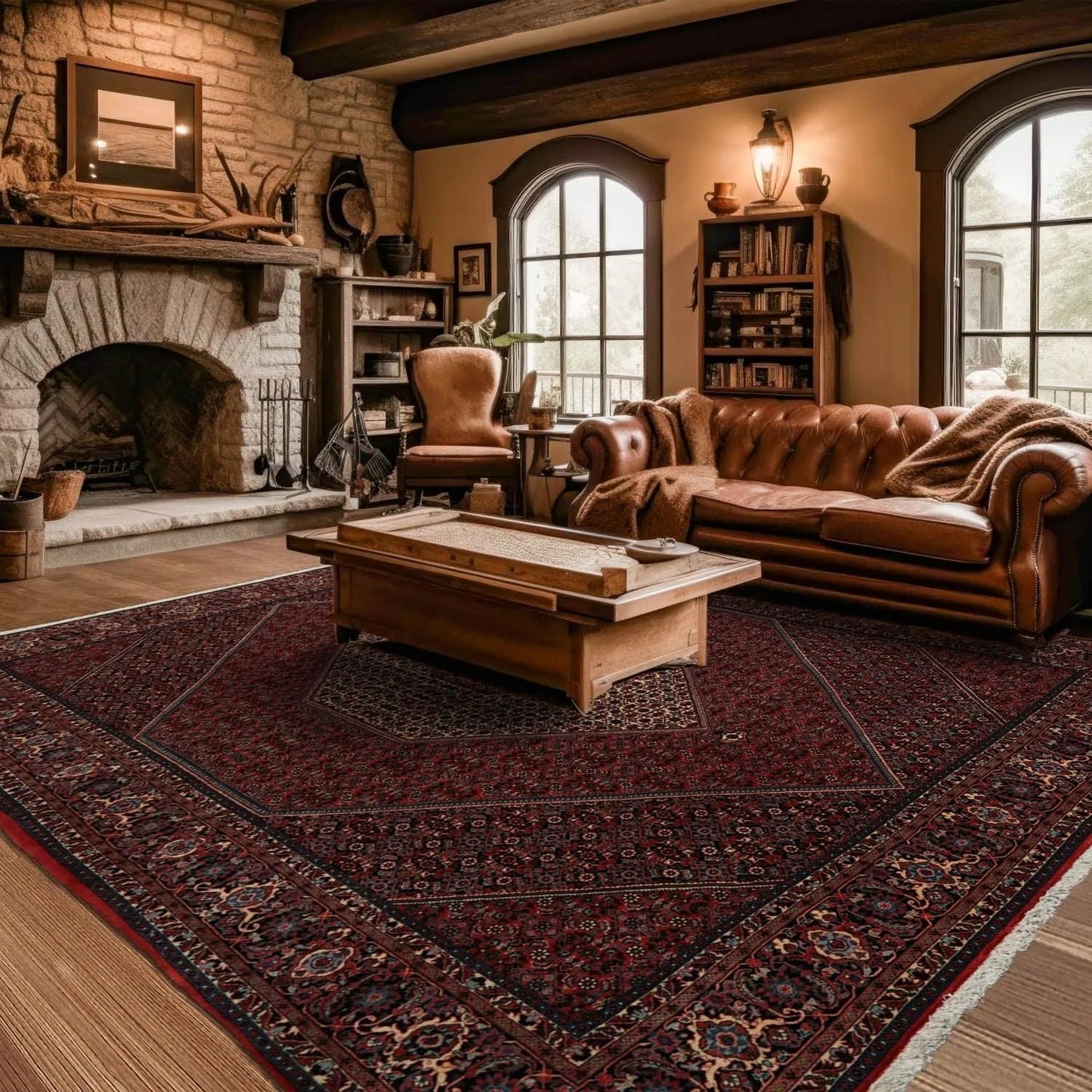 8x10 Red Hand Knotted Wool Authentic Bidjar medallion 300 KPSI Persian Oriental Area Rug-0
