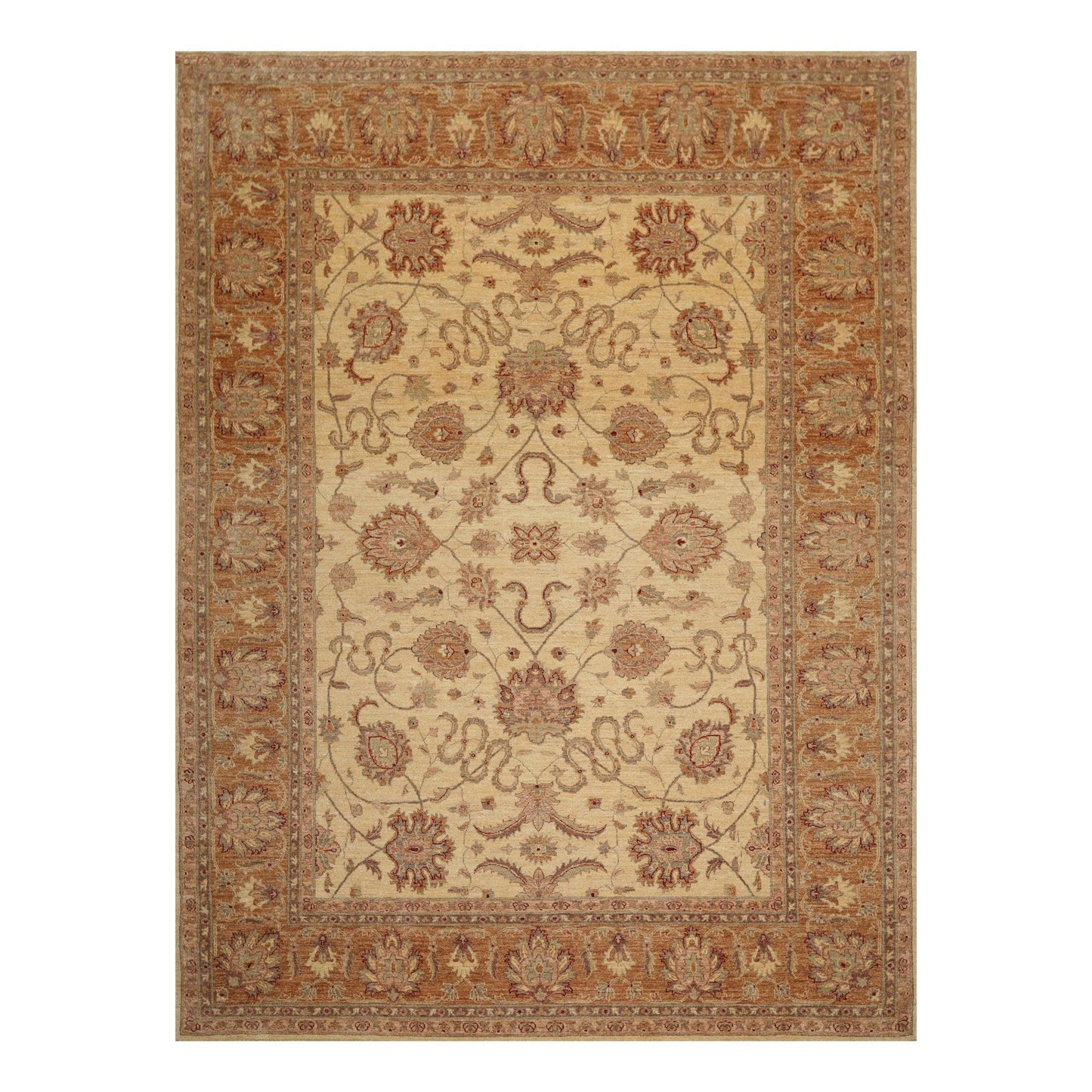 8'2" x 11'4" Hand Knotted Wool Stone Wash Peshawar Vegetable Dyes Area Rug Beige-0