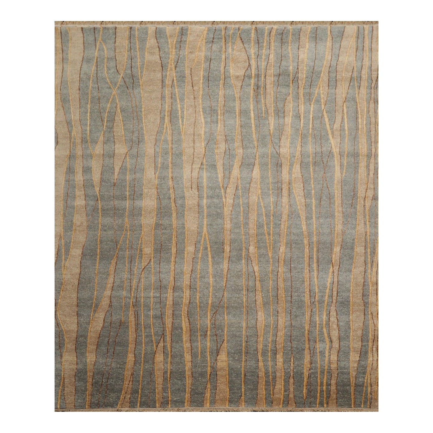 7'9"x9'9" Hand Knotted Wool Stone Wash Peshawar Vegetable Dye Area Rug Gray Blue-0