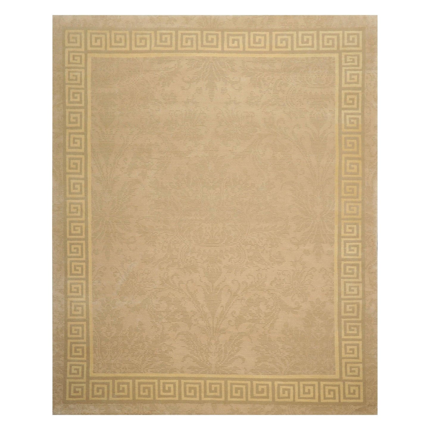 8' x 9'9" Hand Knotted Damask Greek Key Tibetan Area Rug Beige-0