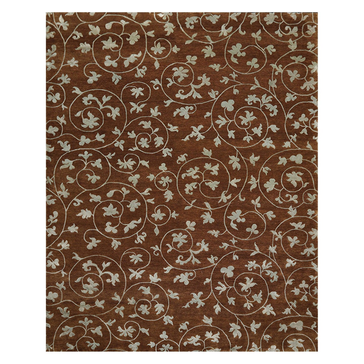 8'1" x 10'10" Hand Knotted Wool & Silk Bold floral Tibetan Area Rug Brown-0