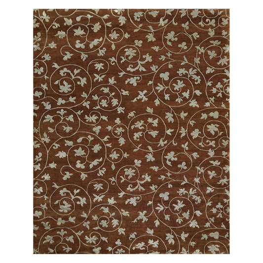 8'1" x 10'10" Hand Knotted Wool & Silk Bold floral Tibetan Area Rug Brown-0