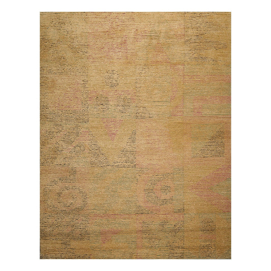 8'2"x10'6" Hand Knotted Wool Peekaboo Loop N Cut Pile Art Deco Tibetan Area Rug Tan-0