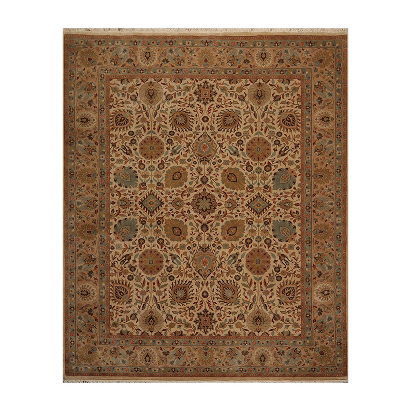 8' x 9'11" Hand Knotted Wool Traditional Agra 200 KPSI Oriental Area Rug Beige-0