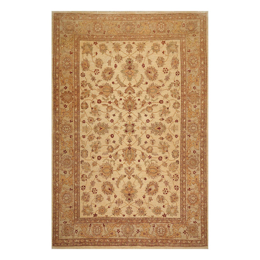 8'4"x12'7" Hand Knotted Wool Stone Wash Peshawar Vegetable Dye Area Rug Warm Beige-0