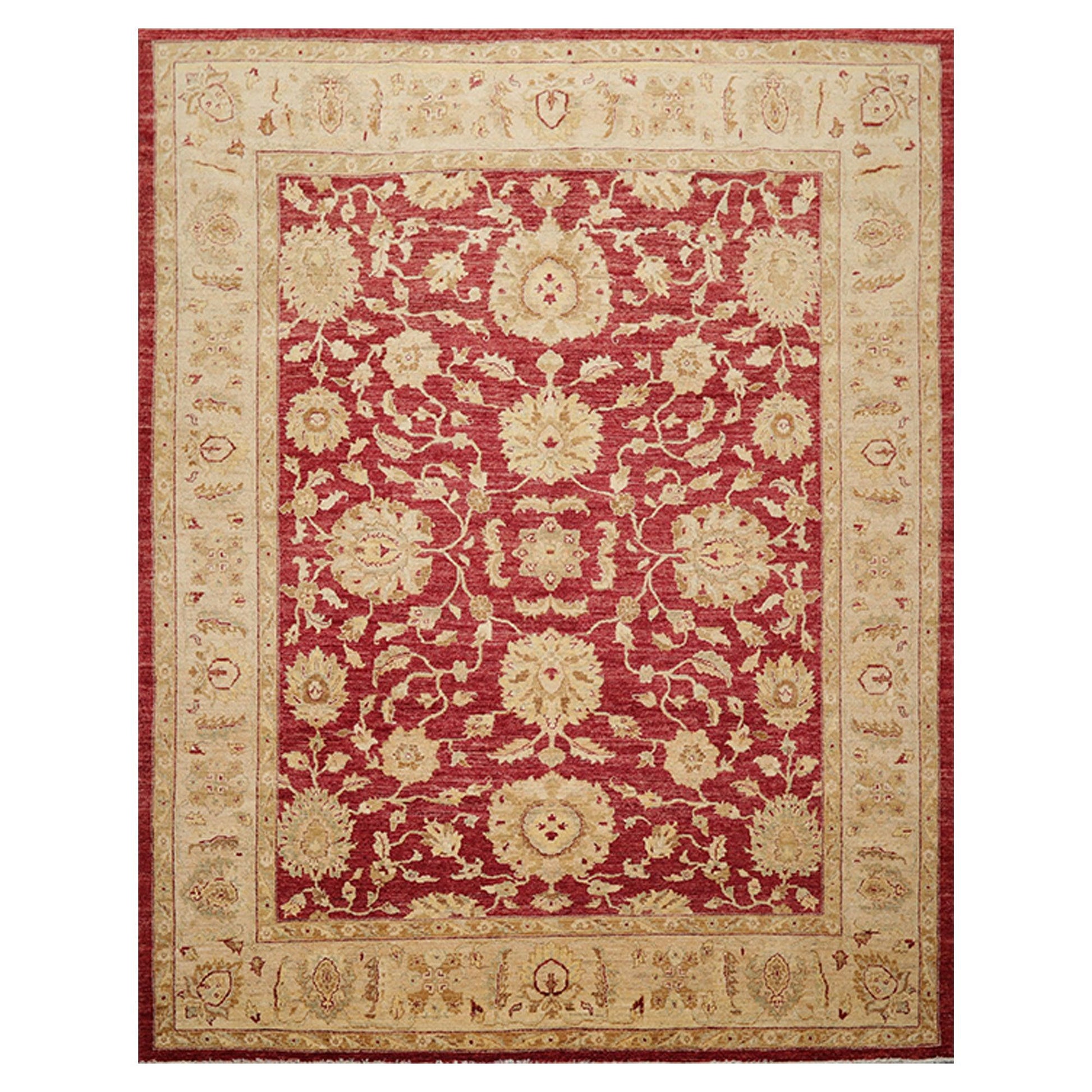 7'8" x 9'11" Hand Knotted Border Stone Wash Peshawar Vegetable Dye Area Rug Rusty Red-0