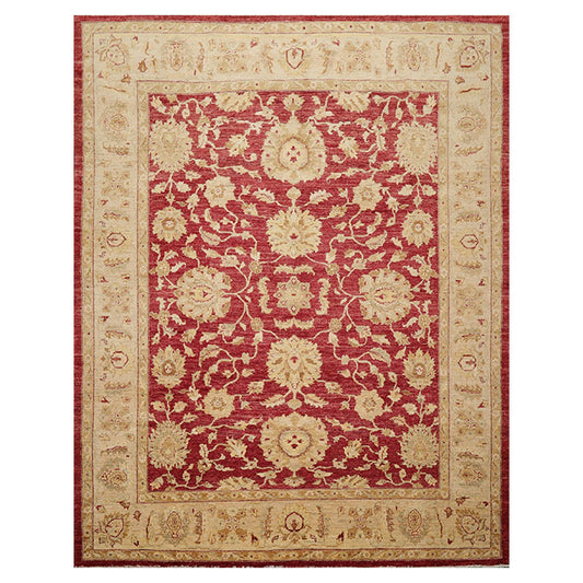 7'8" x 9'11" Hand Knotted Border Stone Wash Peshawar Vegetable Dye Area Rug Rusty Red-0