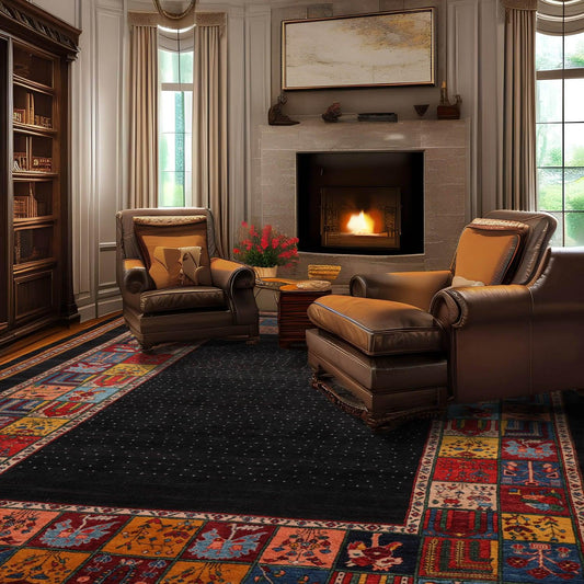 8'1"x 11'8" Hand Knotted Wool Gabehh Kashkuli 200 KPSI Oriental Area Rug Charcoal-0