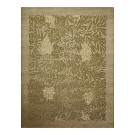 8'1" x 10' Hand Knotted Transitional Wool & Silk Tibetan Oriental Area Rug Moss-0