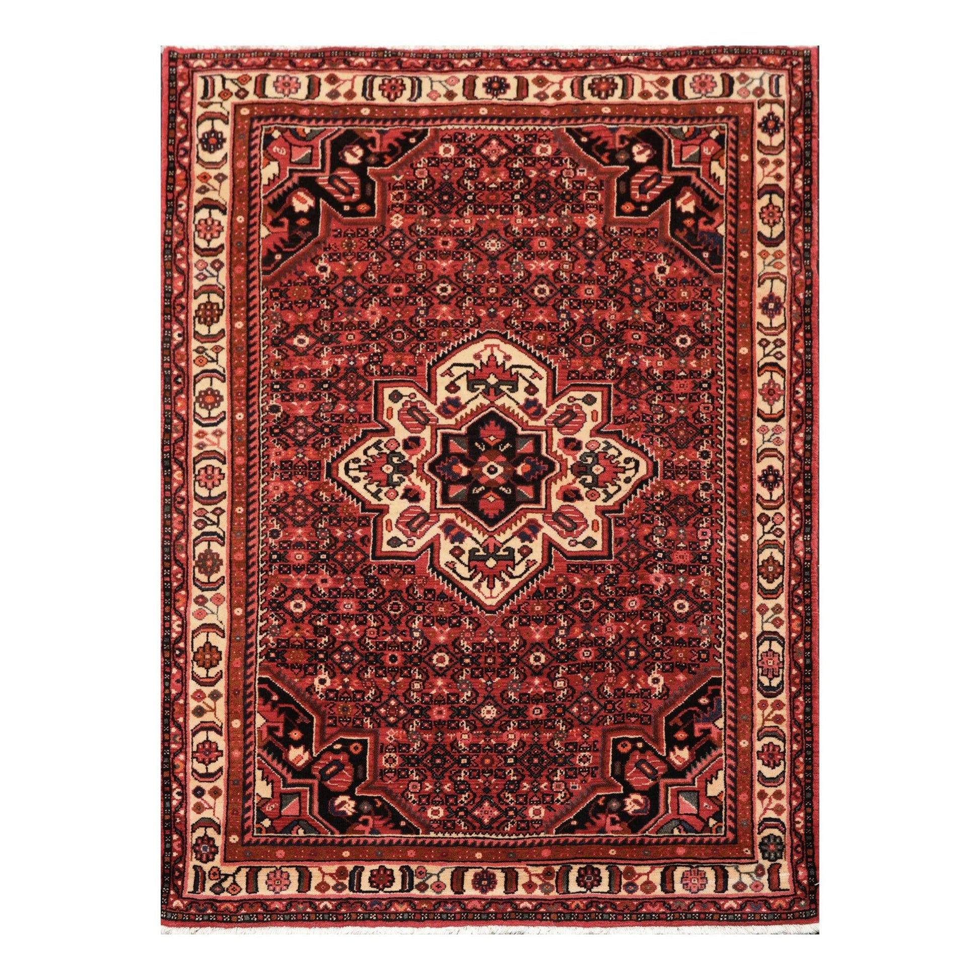 5'1" x 6'10" Hand Knotted 100% Wool Vegetable Dyes Oriental Area Rug Red-0
