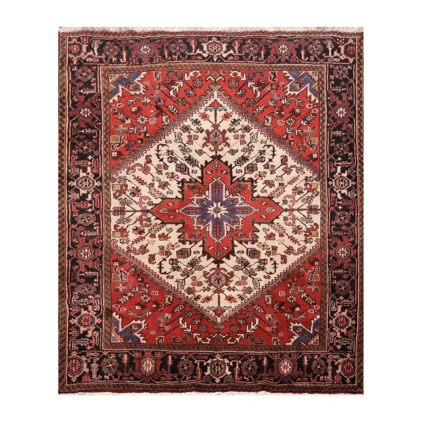 5'3" x 6'4" Hand Knotted Wool Herizz Vegetable dyes Oriental Area Rug Ivory-0