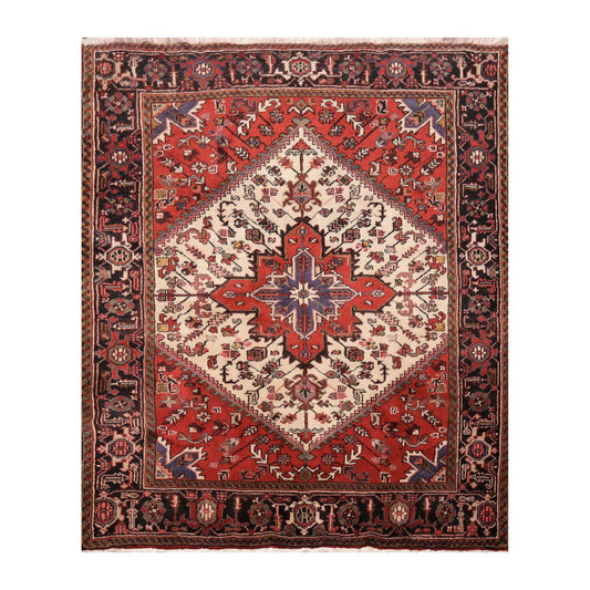 5'3" x 6'4" Hand Knotted Wool Herizz Vegetable dyes Oriental Area Rug Ivory-0