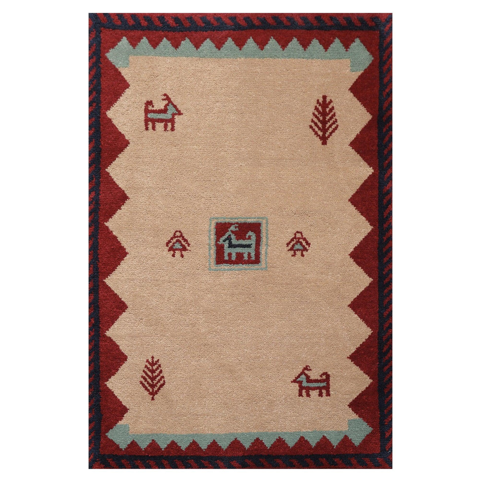 4'1" x 6'1" Hand Knotted Wool thick pile Gabbeh Area Rug Traditional Beige-0