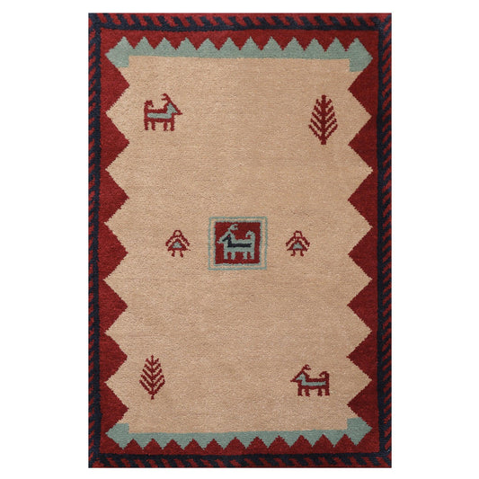 4'1" x 6'1" Hand Knotted Wool thick pile Gabbeh Area Rug Traditional Beige-0