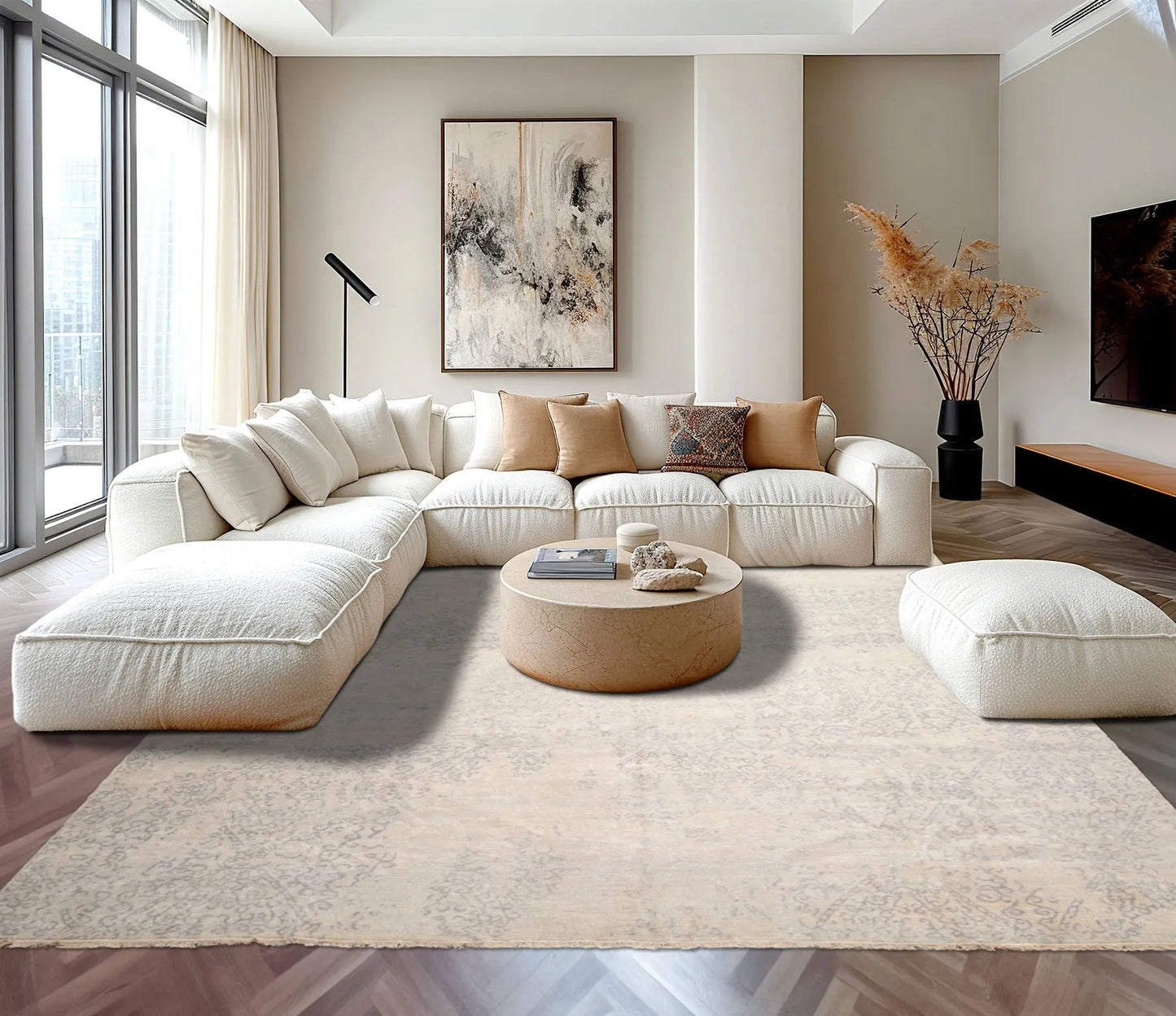 8'11"x 11'11" Hand Knotted Wool Antiqued Turkish weave Area Rug Muted Tone on Tone Gray-0