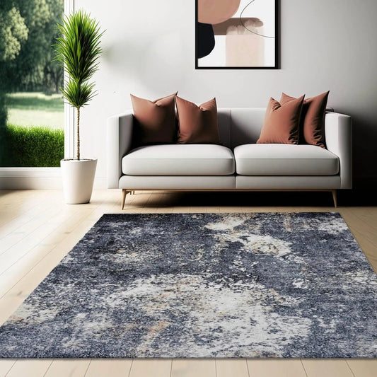 Multi Sizes Handmade Micro Printed Polyester Traditional Oriental Area Rug Gray, White Color-0