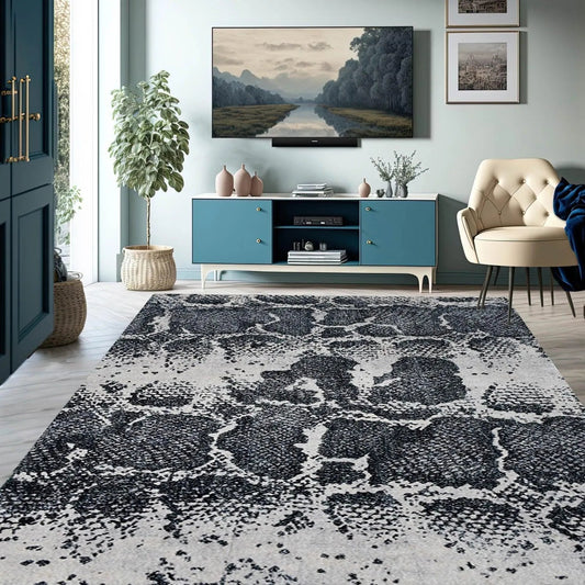 Multi Sizes Handmade Micro Printed Victoria Polyester Traditional Oriental Area Rug Gray, Black Color-0