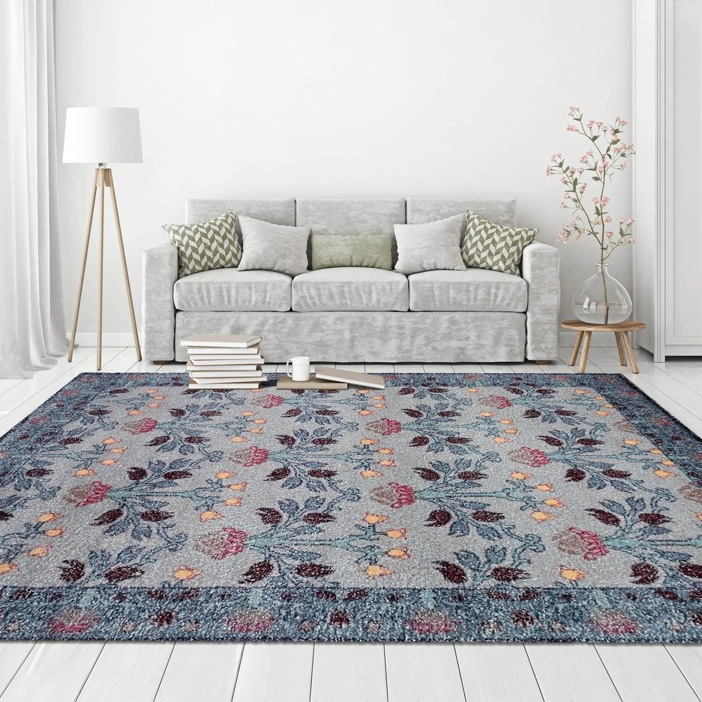 Multi Size Gray, Blue Handmade Hand Woven Polyester Traditional Oriental Area Rug-0