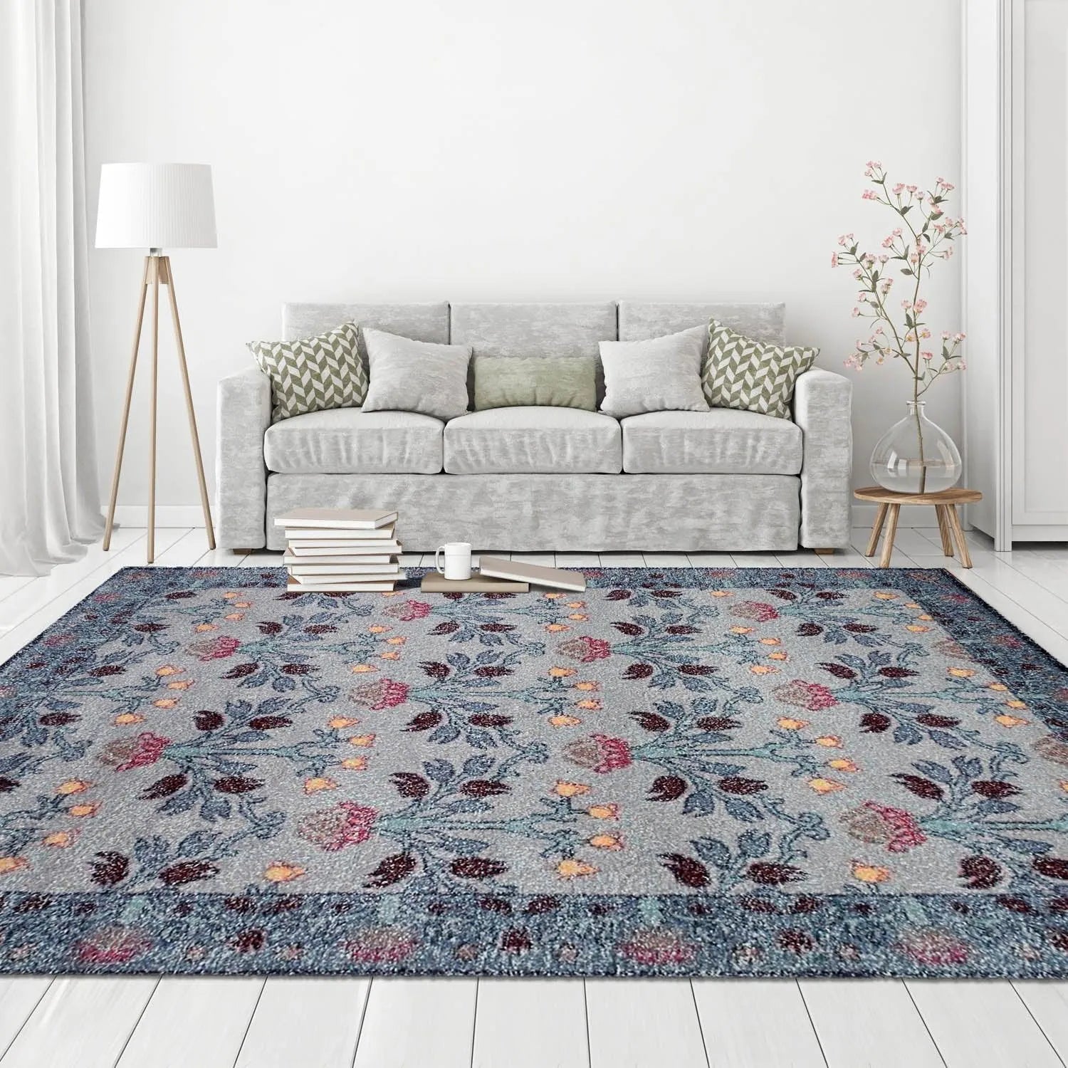 Multi Size Gray, Blue Handmade Hand Woven Polyester Traditional Oriental Area Rug-0