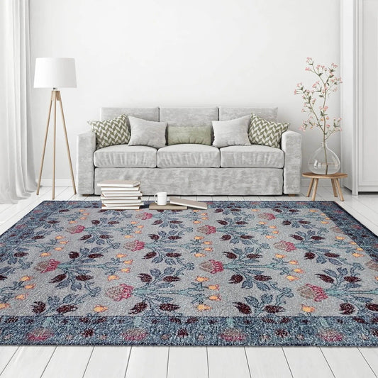 Multi Size Gray, Blue Handmade Hand Woven Polyester Traditional Oriental Area Rug-0