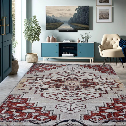 Multi Size Handmade Micro Printed Polyester Traditional Oriental Area Rug Beige, Taupe Color-0