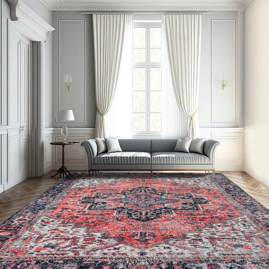 Multi Size Handmade Hand-Woven Micro Printed Traditional Oriental Area Rug Rust, Ivory Color-0