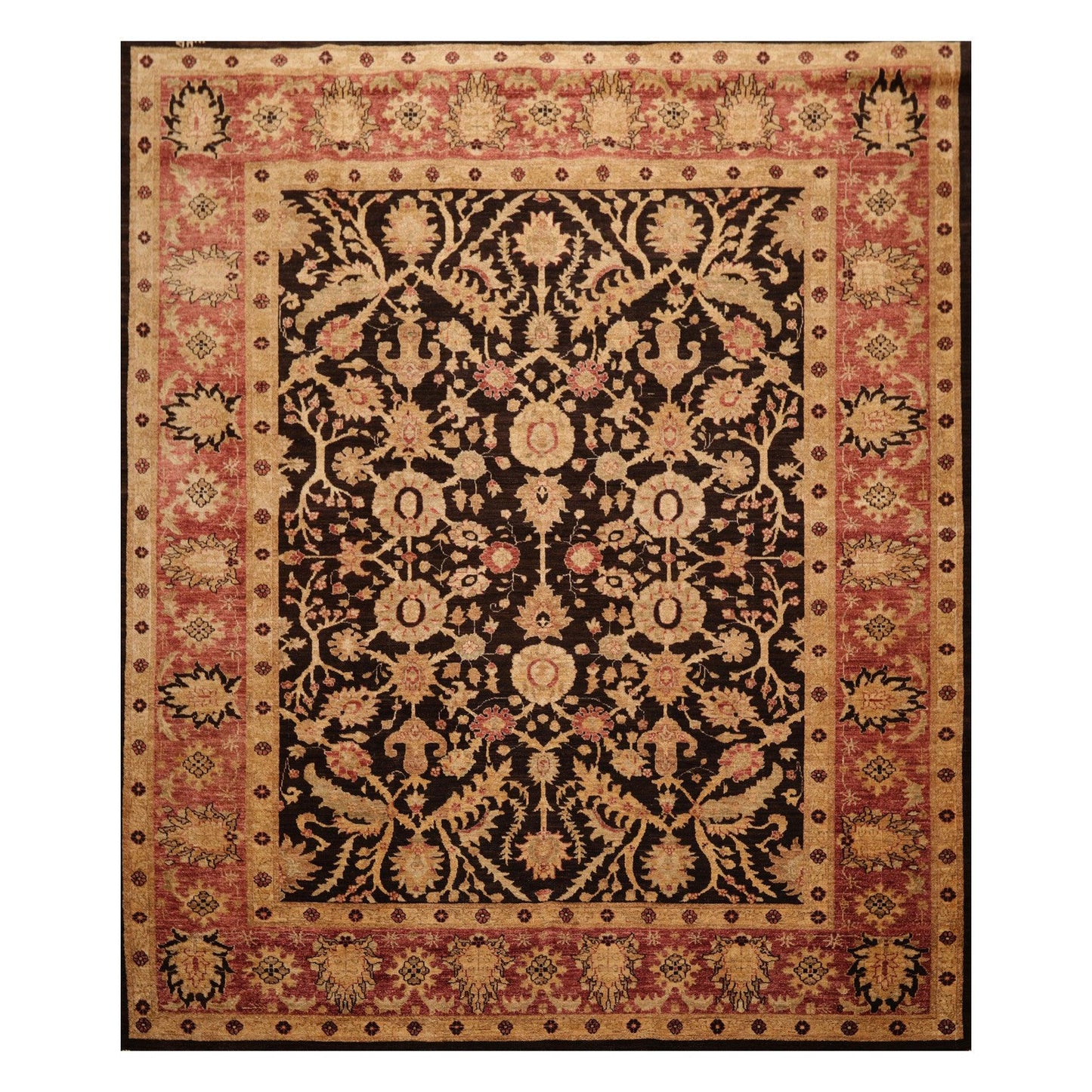 8’4" x 9’10" Hand Knotted Wool Peshawar Super Fine Oriental Area Rug Dark Chocolate-0