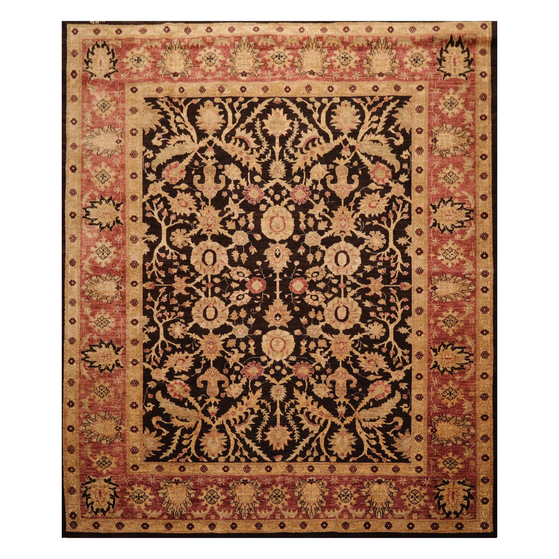 8’4" x 9’10" Hand Knotted Wool Peshawar Super Fine Oriental Area Rug Dark Chocolate-0