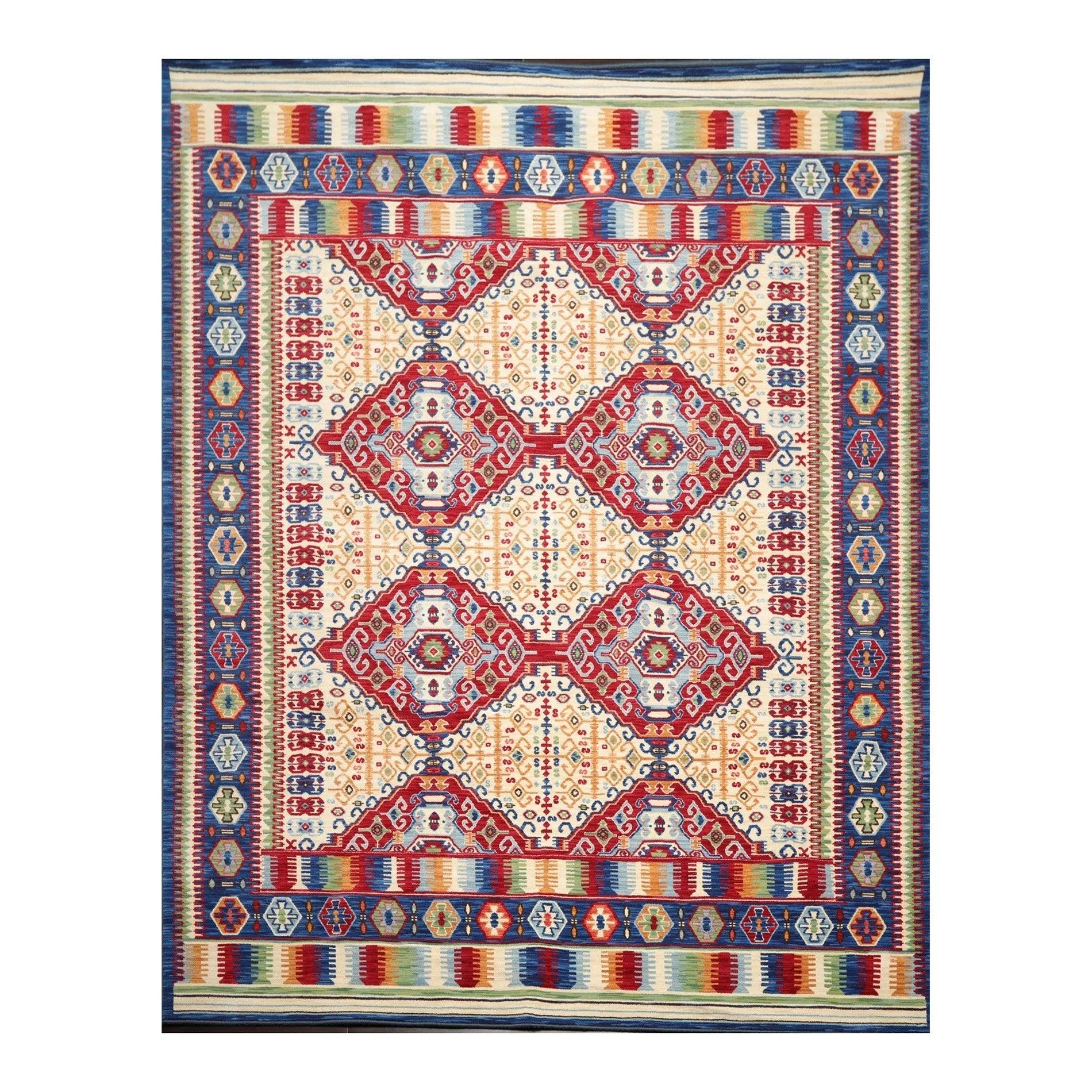 8 x 11 Geometric Panel Style Wool Area Rug Ivory Made in USA-0