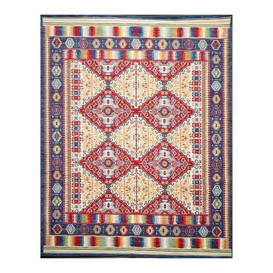 8 x 11 Geometric Panel Style Wool Area Rug Ivory Made in USA-0