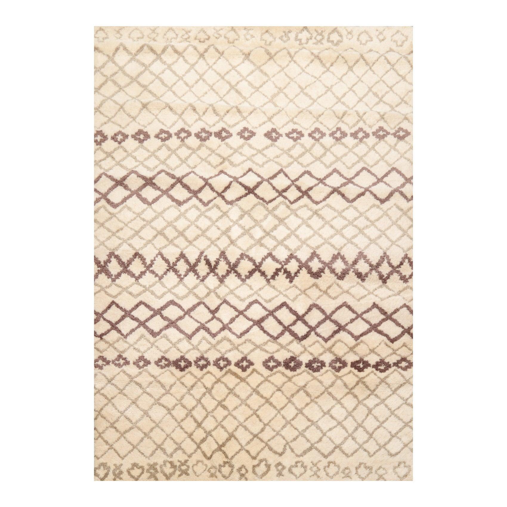 5' x 7'4" Handmade 100% Wool Modern Moroccan Oriental Area rug Ivory Gray Brown-0