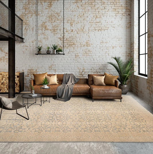 10' x 14' Hand Knotted Wool Antique Reproduction Erased Pattern Area Rug Beige-0