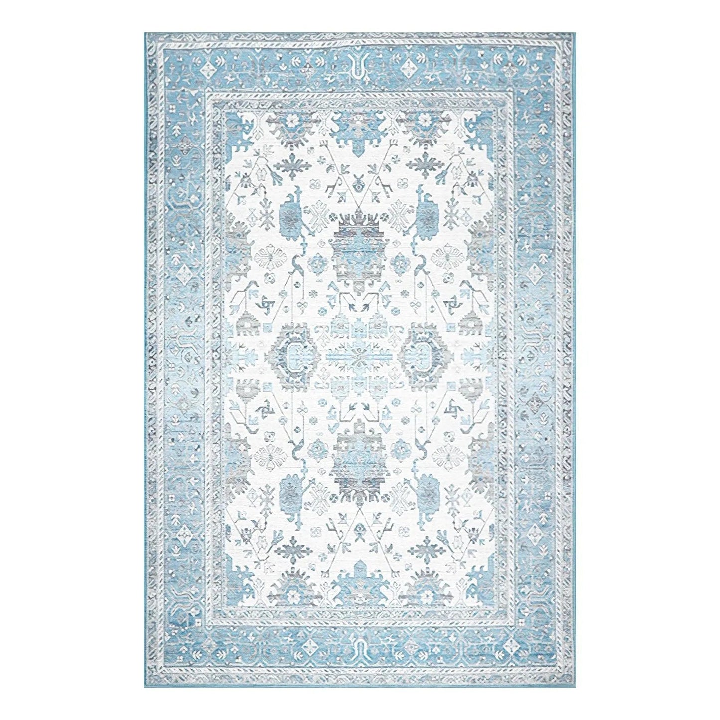 Multi Sizes  Machine Made Micro PrintedTraditional Oriental Area Rug Gray,Teal Color-0