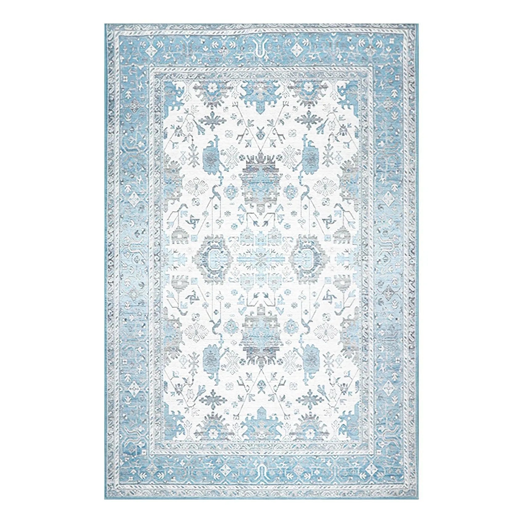 Multi Sizes  Machine Made Micro PrintedTraditional Oriental Area Rug Gray,Teal Color-0