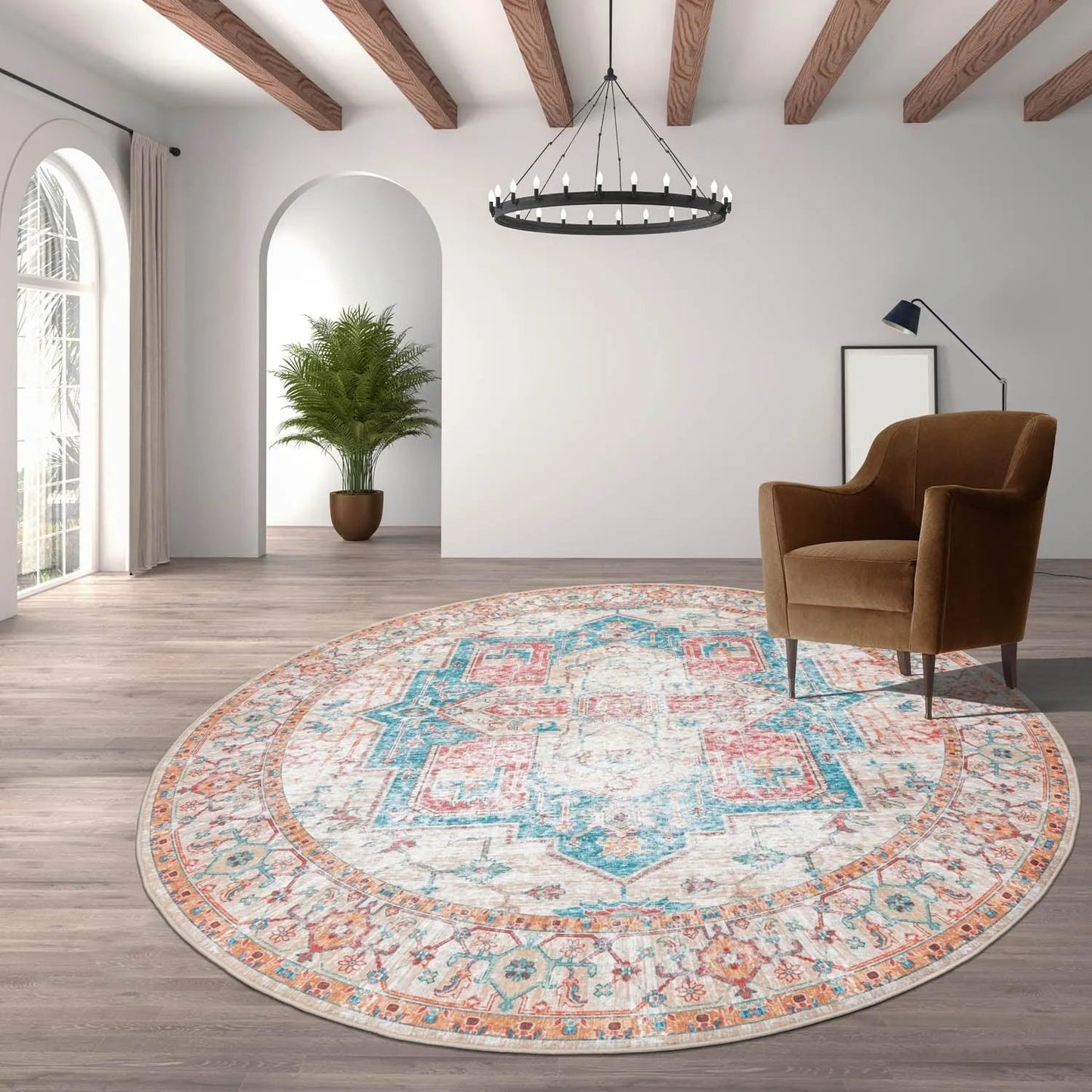 LoomBloom Multi Sizes Beige Machine Made Traditional Medallion Flatweave Polyester Oriental Area Rug-2