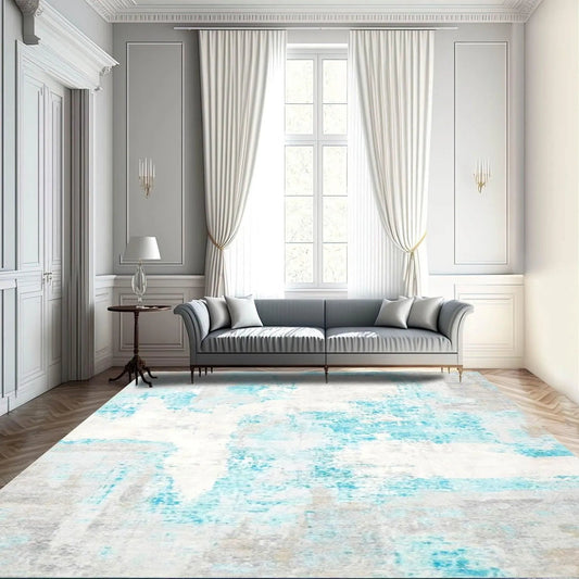 Multi Sizes Modern & Contemporary Velvety Soft Pile Oriental Area Rug Aqua, Beige Bastian-0