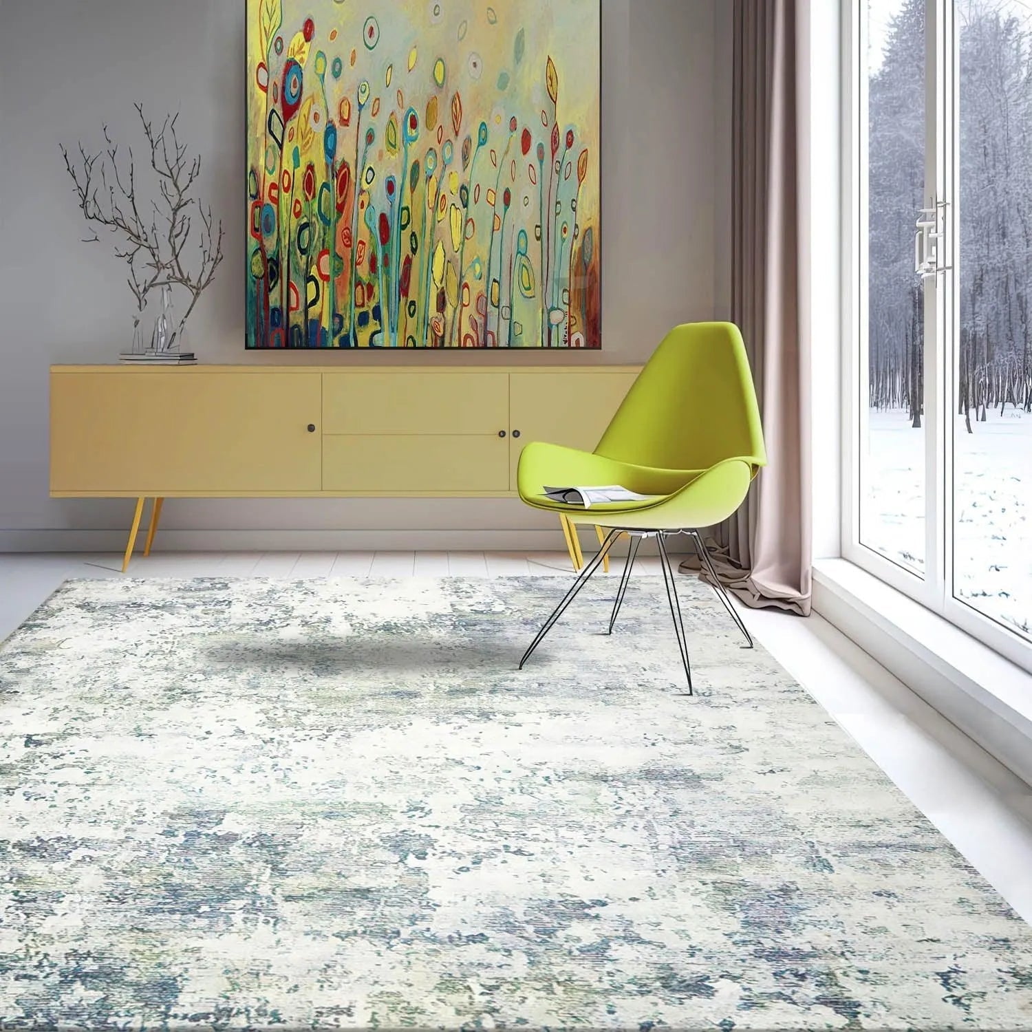 Multi Sizes Micro Printed Polypropylene Persian Oriental Area Rug Beige, Green Color-0
