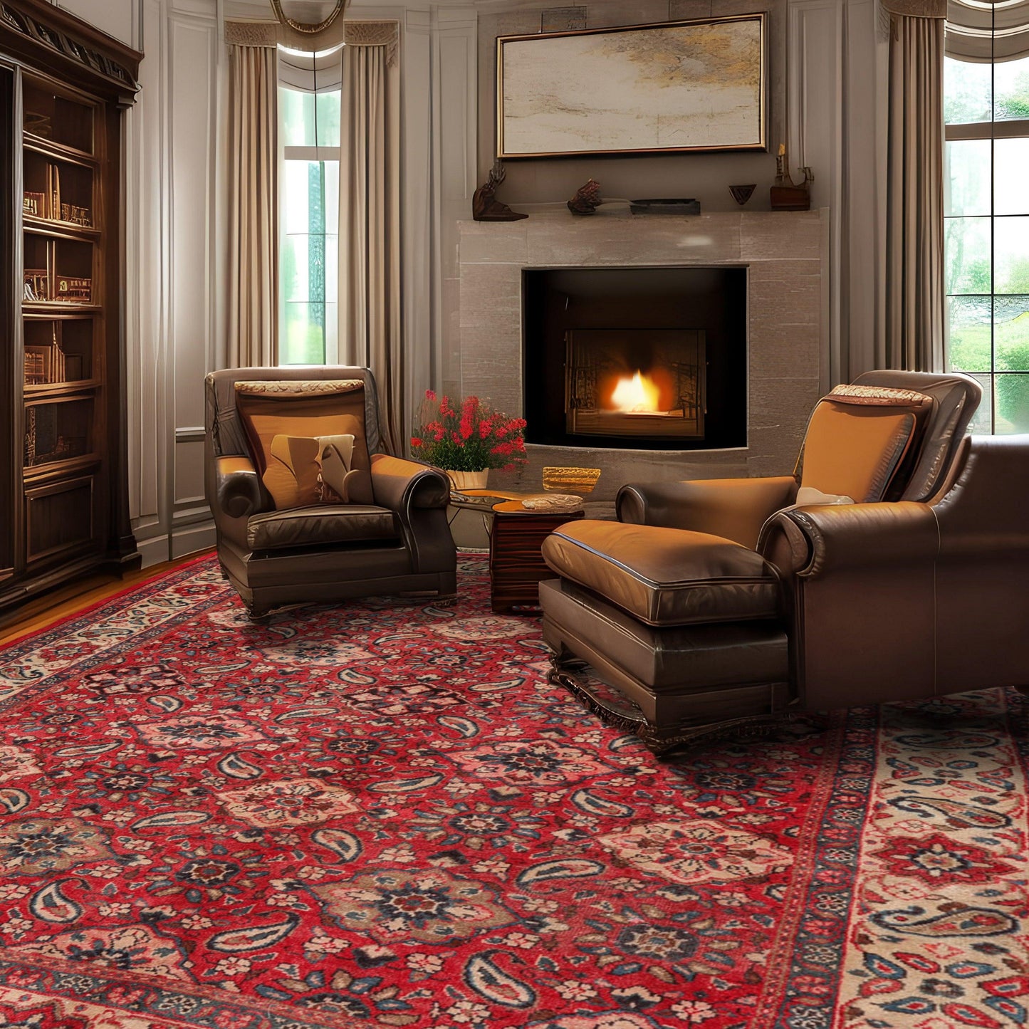 8'10" x 11'7" Hand Knotted 100% Wool Traditional Mahal Oriental Area Rug Red-0